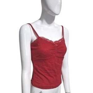 Y2k Juniors Madden Girl Lace Babydoll Overlay Rosette Trim Romantic Dainty Cami